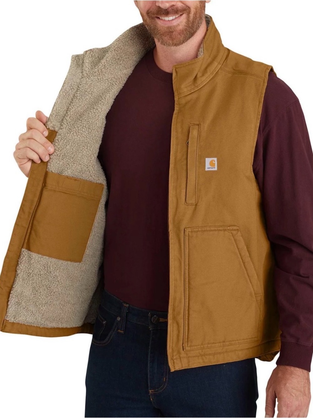 Carhartt Loose Fit Duck Chore sherpa-lined mock neck vest XL.